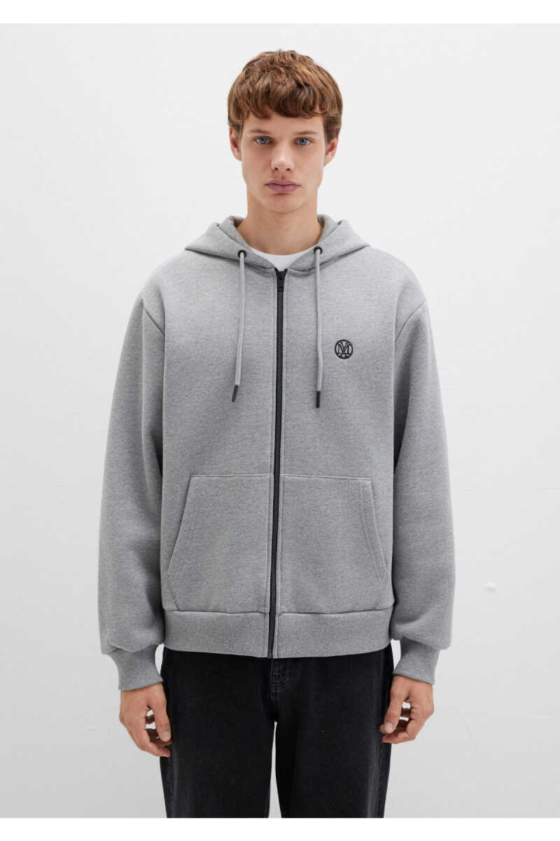 Mavi Fermuarlı Gri Melanj Erkek Sweat 066979-34686 - 4