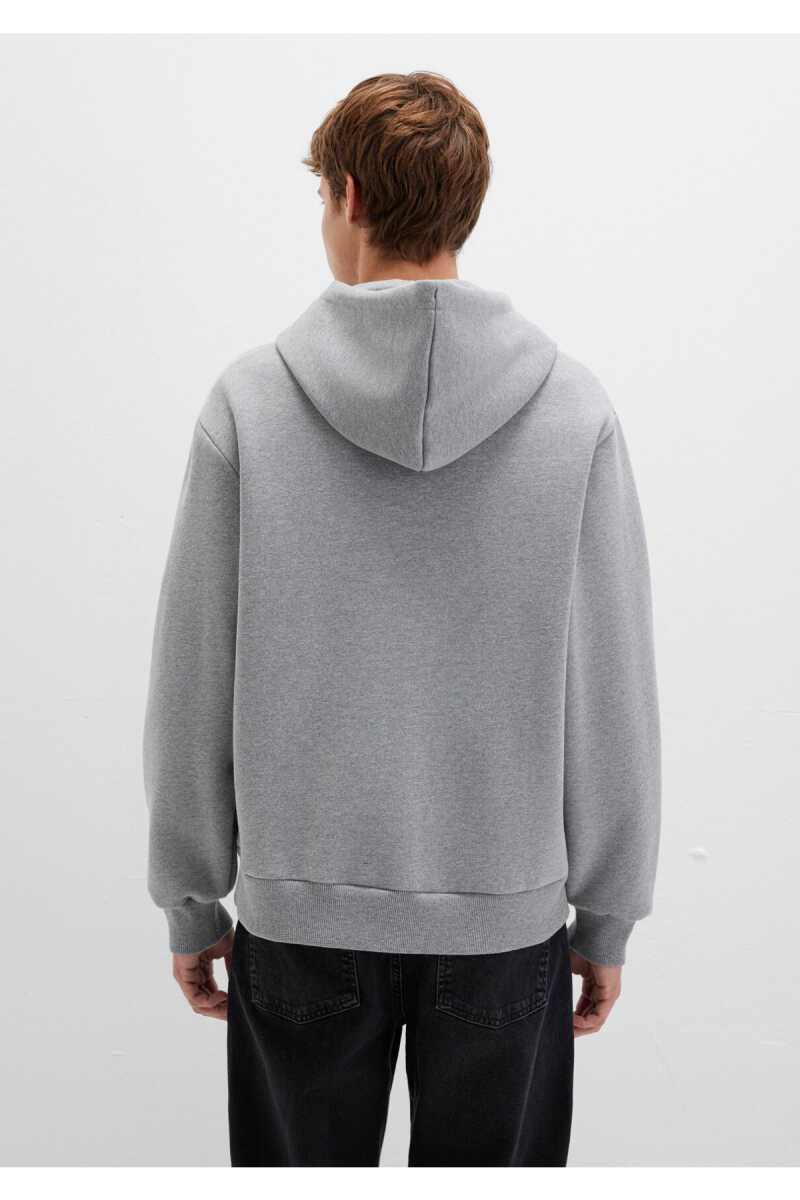 Mavi Fermuarlı Gri Melanj Erkek Sweat 066979-34686 - 5