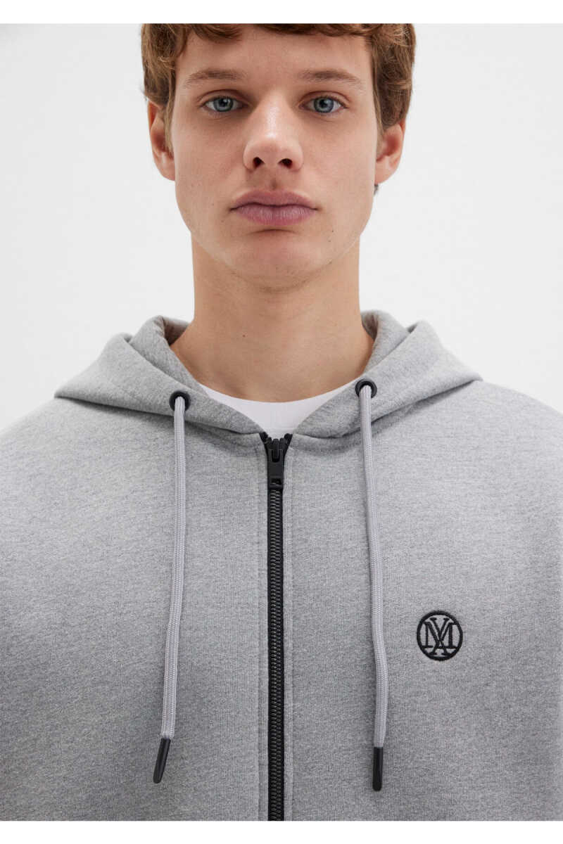 Mavi Fermuarlı Gri Melanj Erkek Sweat 066979-34686 - 6