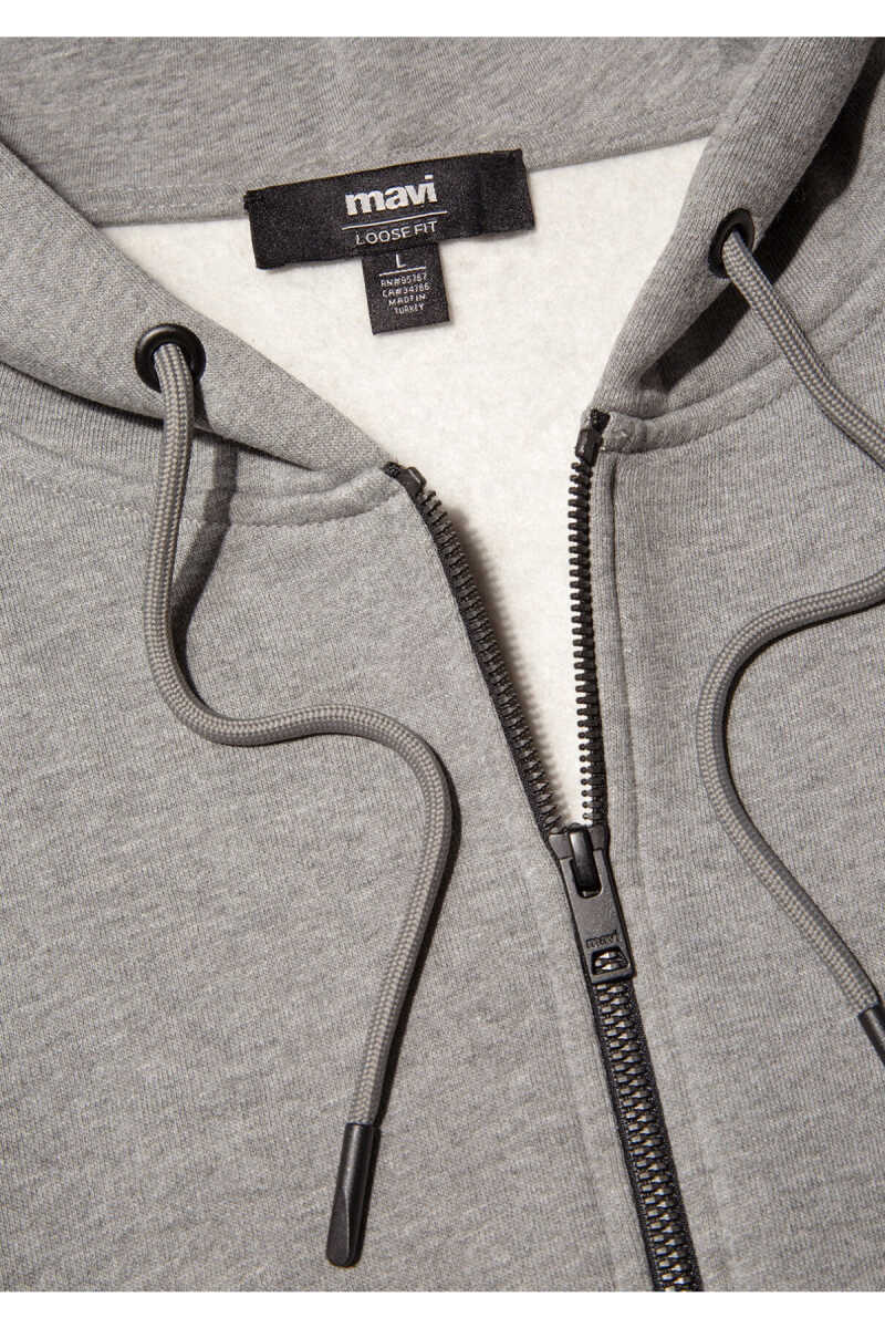 Mavi Fermuarlı Gri Melanj Erkek Sweat 066979-34686 - 7
