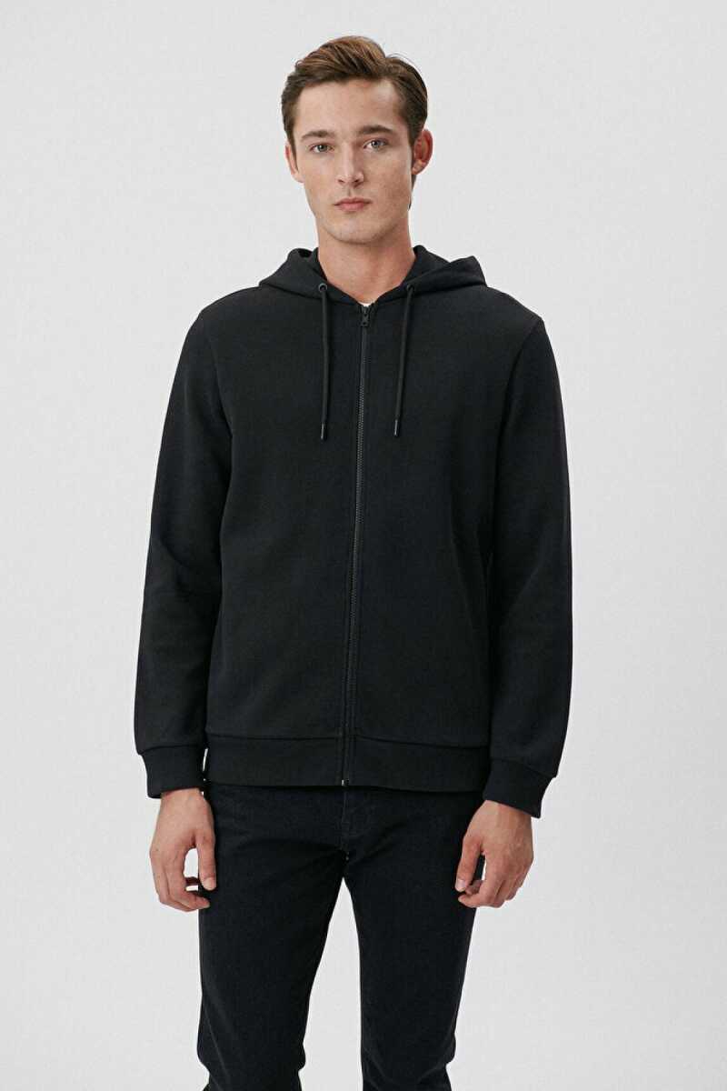 Mavi Fermuarlı Kapişonlu Siyah Erkek Sweat 0S10013-900 - 2