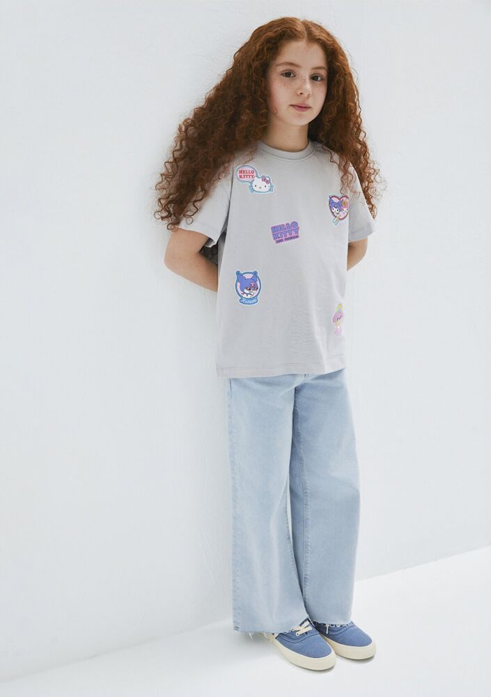 Mavi Hello Kitty Baskılı Gri Loose Fit Çocuk Tişört 7610423-70075