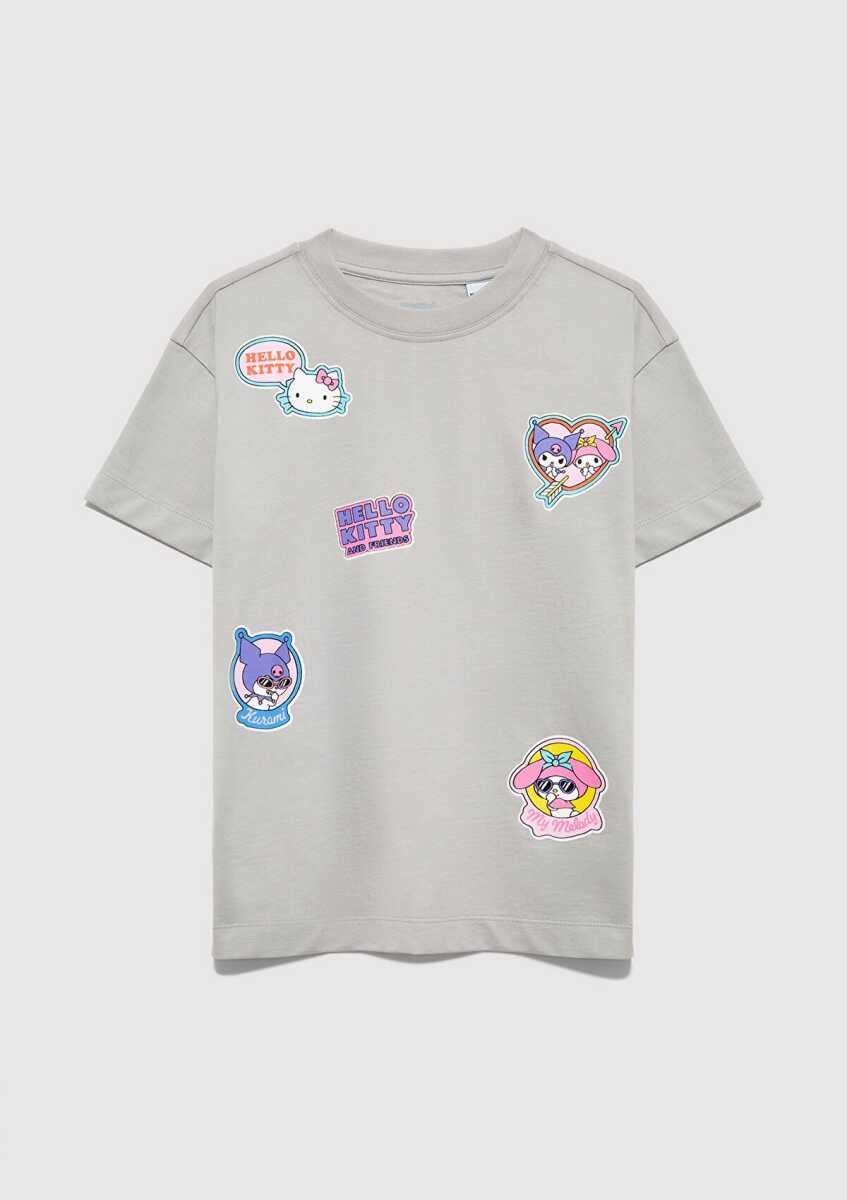 Mavi Hello Kitty Baskılı Gri Loose Fit Çocuk Tişört 7610423-70075 - 2