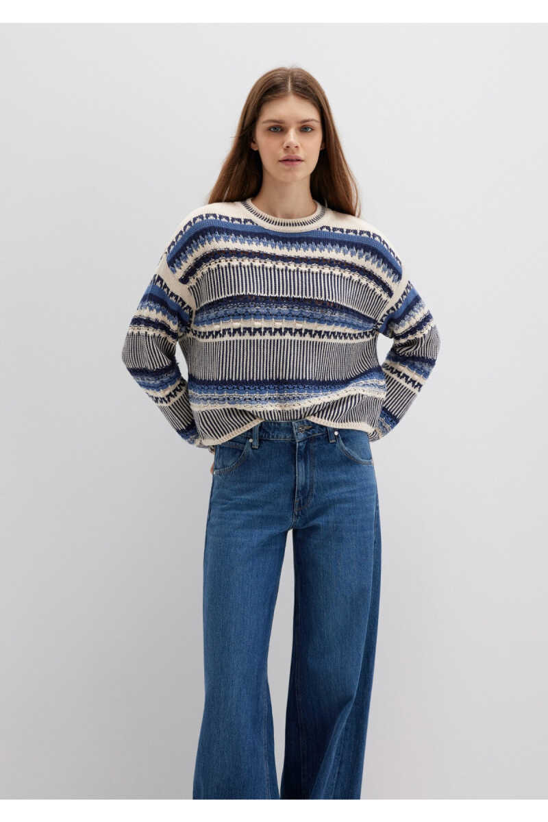 Mavi Jakarlı Oversize Kadın Kazak 1710155-70737 - 3