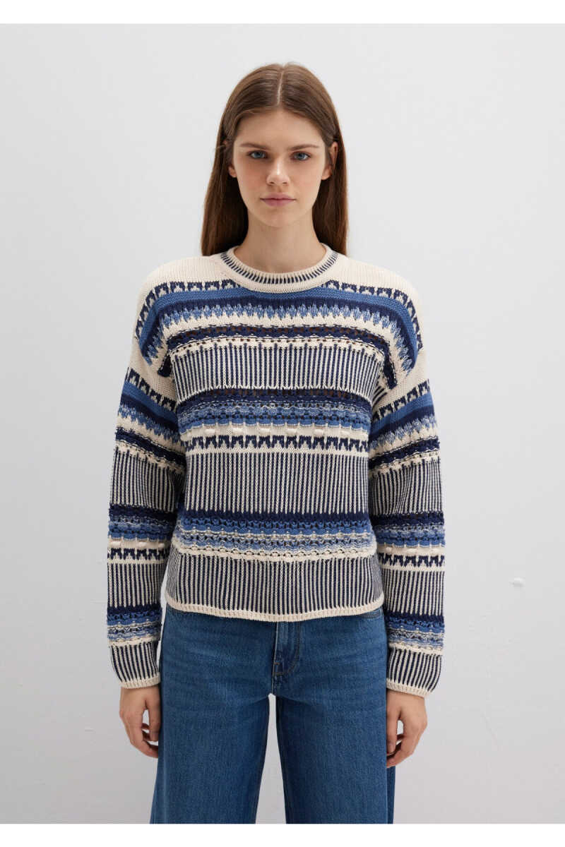 Mavi Jakarlı Oversize Kadın Kazak 1710155-70737 - 4