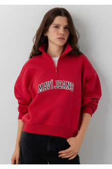 Mavi Jeans Baskılı Kırmızı Loose Fit Kadın Sweatshirt 1S20132-86417