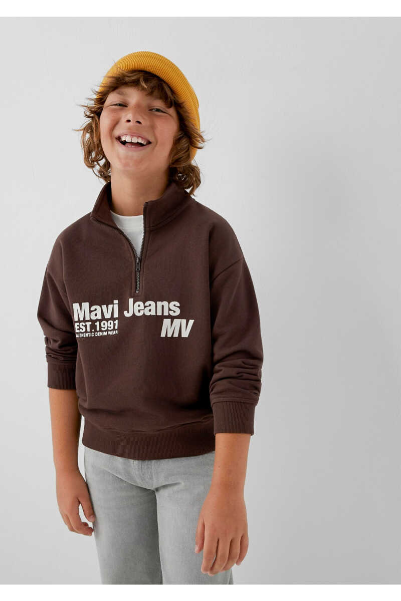 Mavi Jeans Baskılı Logo Yarım Fermuarlı Çocuk Sweat 6S10142-88067 - 1