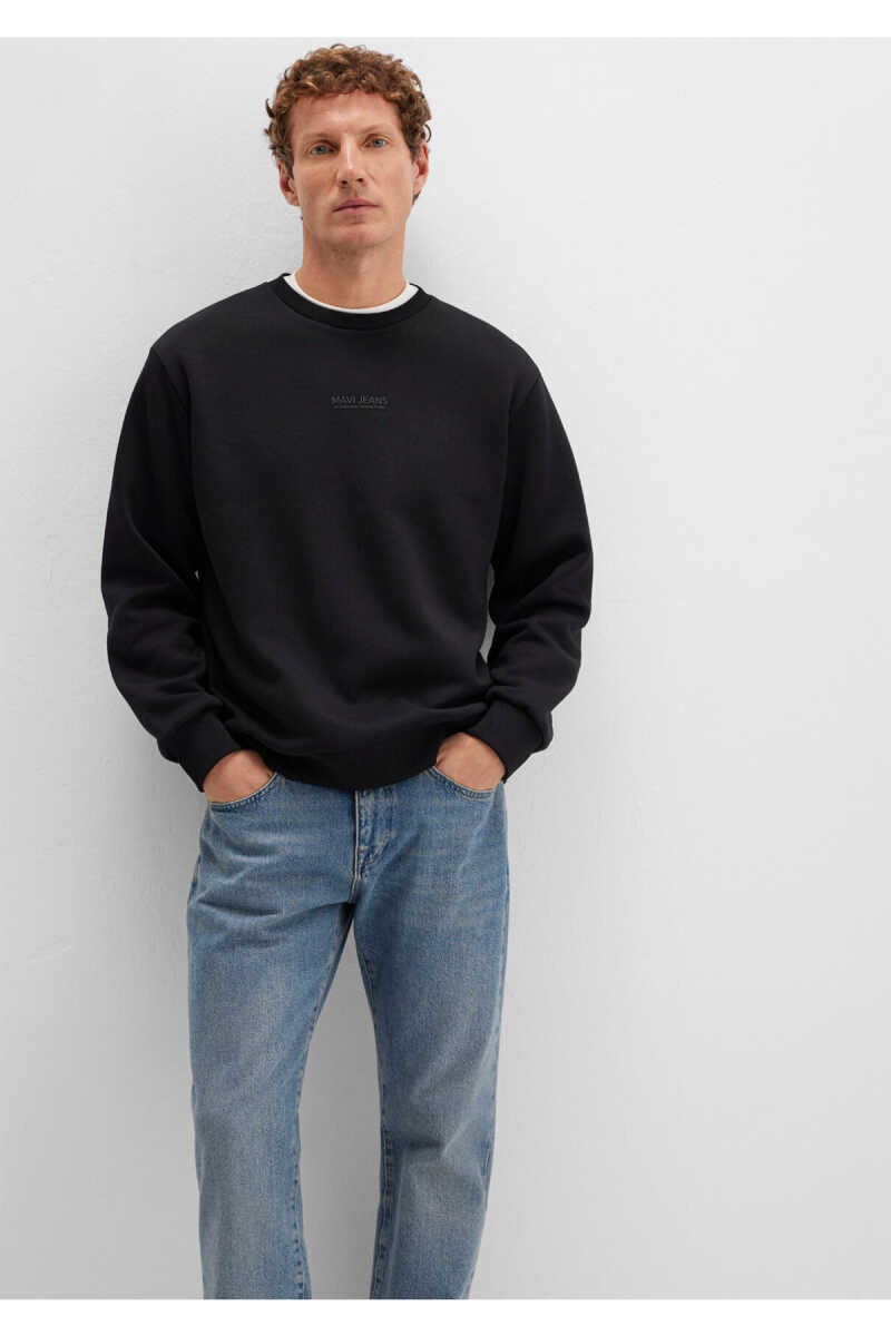 Mavi Jeans Detaylı Siyah Loose Fit Erkek Sweatshirt 0S10586-900 - 1