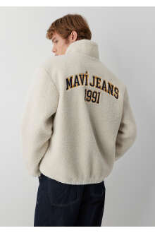 Mavi Jeans Nakışlı Dik Yaka Bej Sherpa Loose Fit Erkek Mont 0110882-70134
