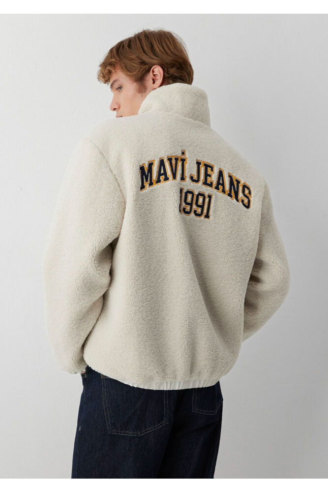 Mavi Jeans Nakışlı Dik Yaka Bej Sherpa Loose Fit Erkek Mont 0110882-70134