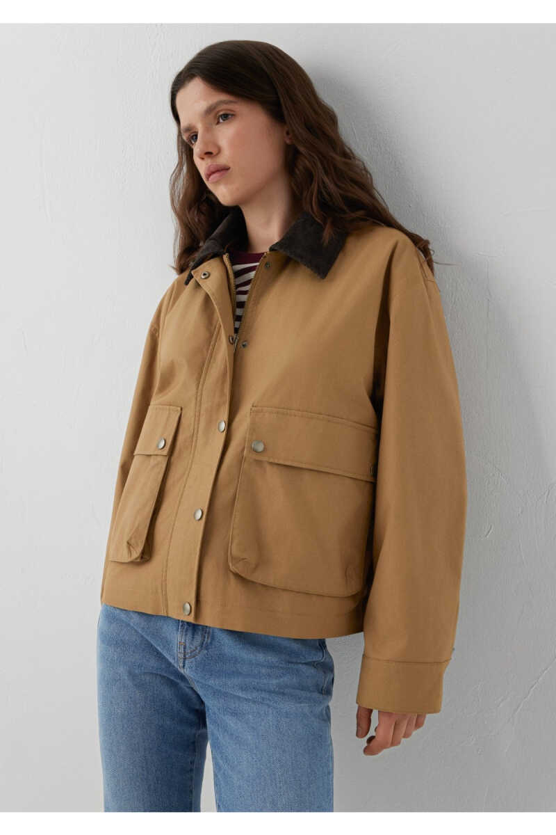 Mavi Kadife Yaka Detaylı Bej Loose Fit Kadın Ceket1110916-81388 - 1