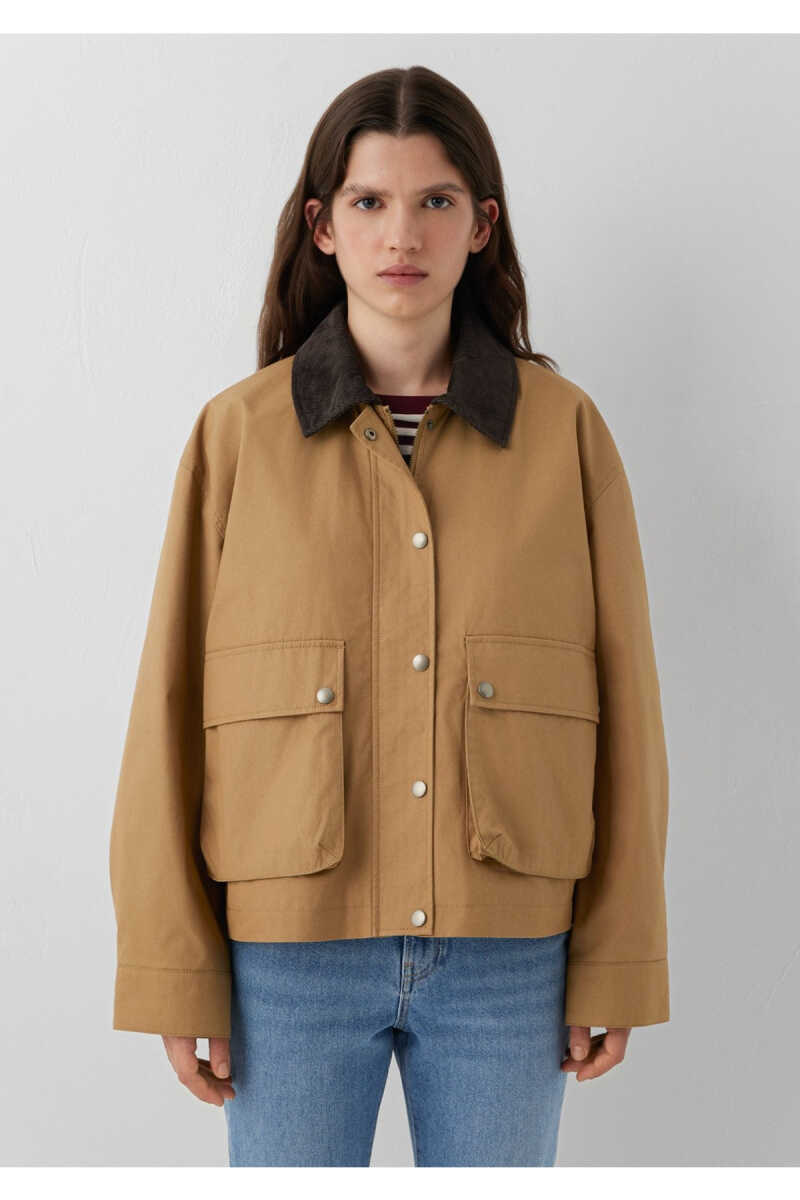 Mavi Kadife Yaka Detaylı Bej Loose Fit Kadın Ceket1110916-81388 - 2