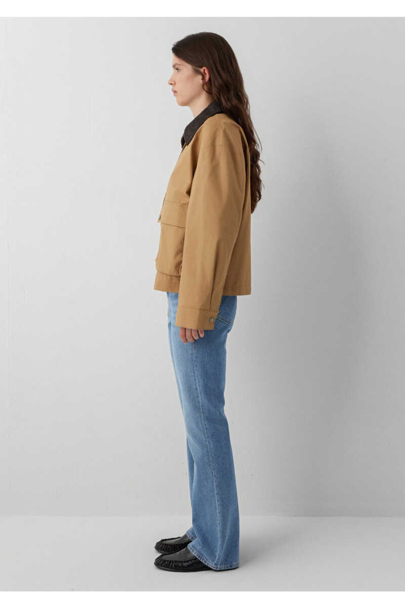 Mavi Kadife Yaka Detaylı Bej Loose Fit Kadın Ceket1110916-81388 - 3