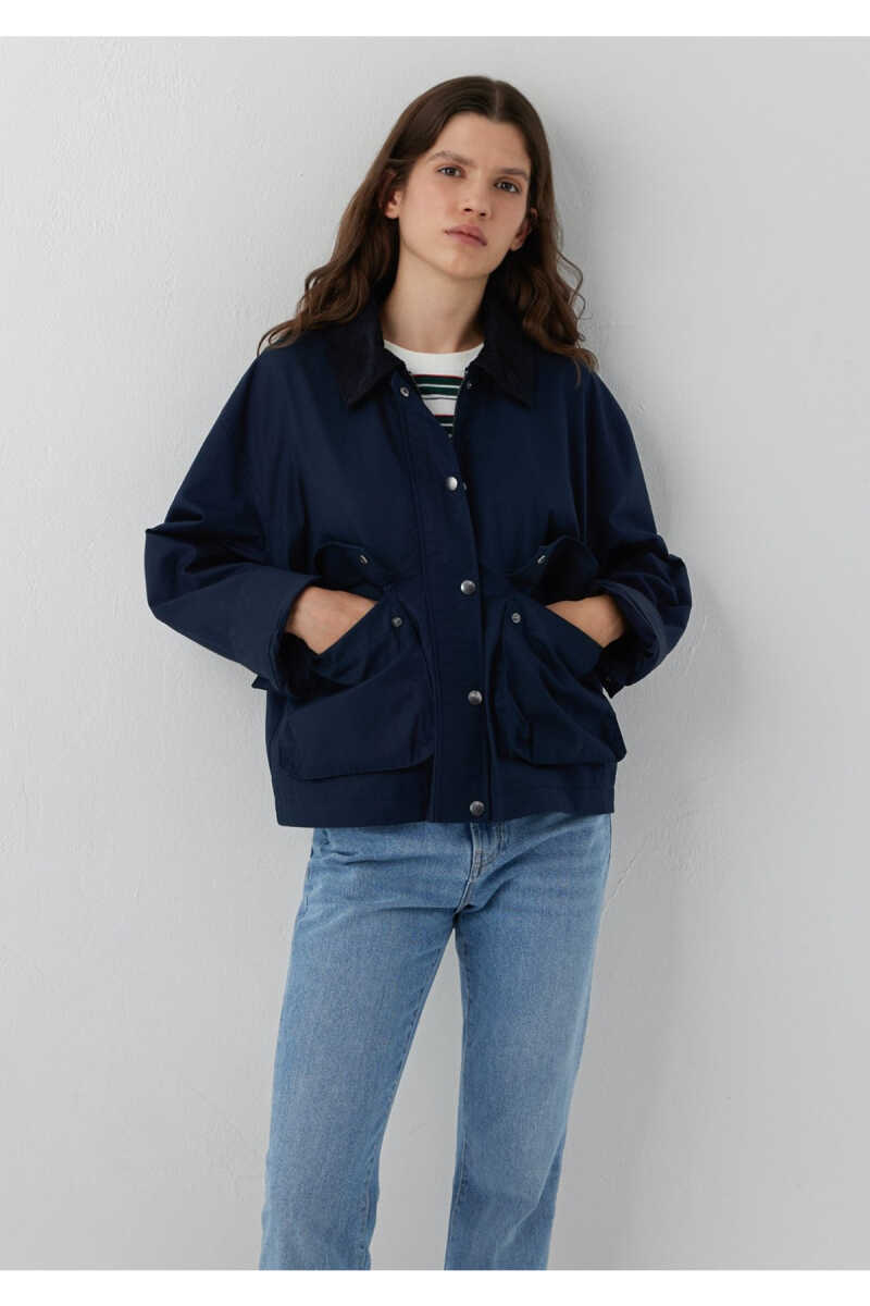 Mavi Kadife Yaka Detaylı Lacivert Loose Fit Kadın Ceket 1110916-90372 - 1
