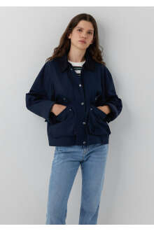Mavi Kadife Yaka Detaylı Lacivert Loose Fit Kadın Ceket 1110916-90372