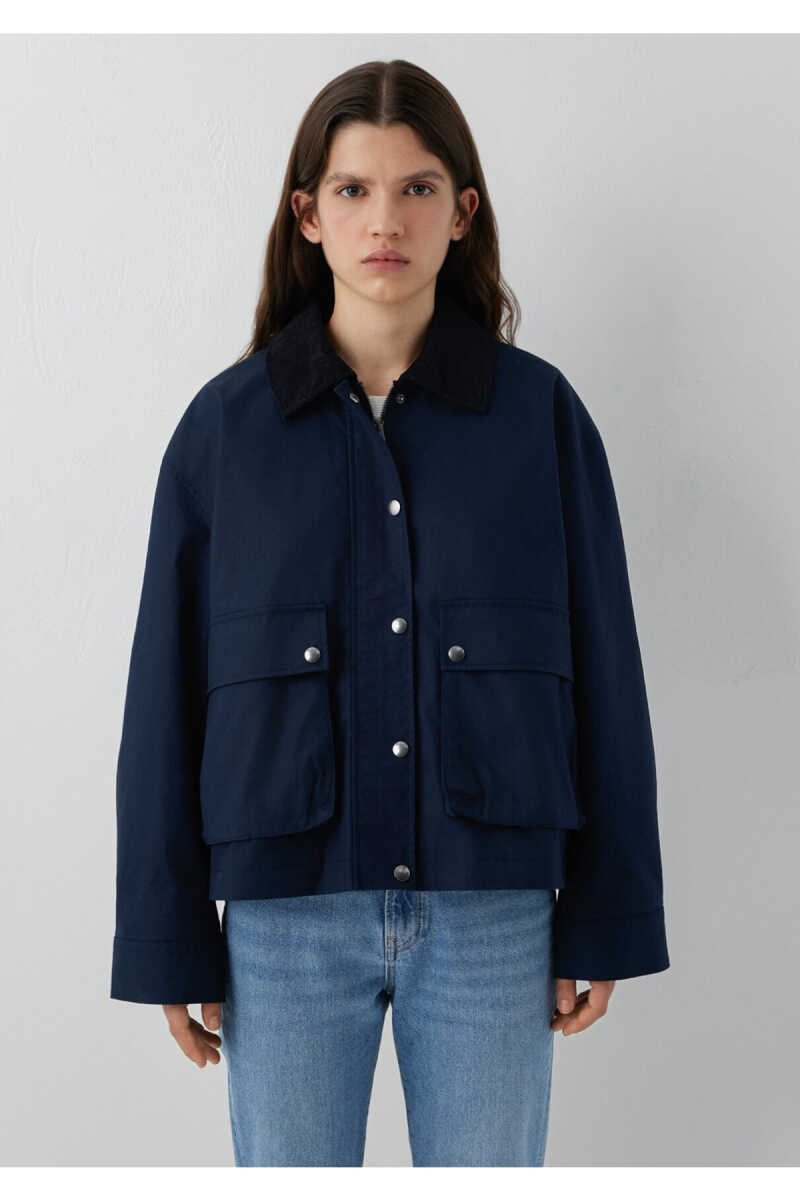 Mavi Kadife Yaka Detaylı Lacivert Loose Fit Kadın Ceket 1110916-90372 - 3