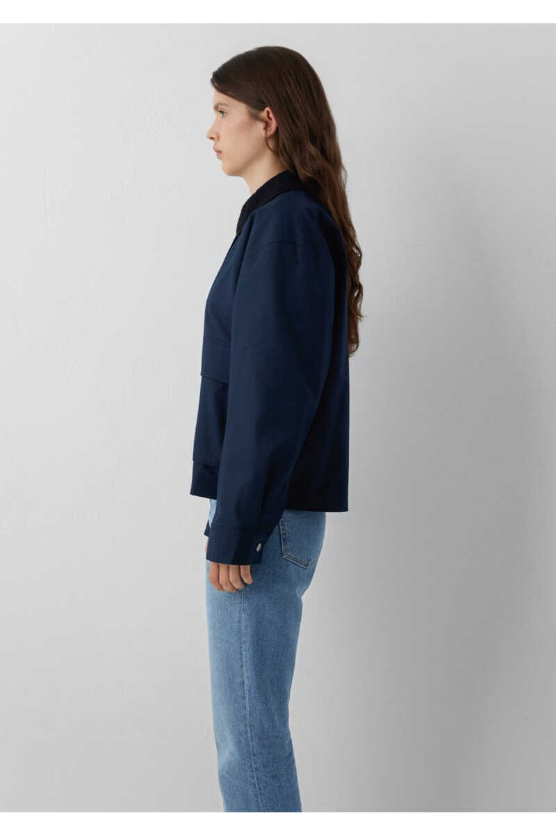 Mavi Kadife Yaka Detaylı Lacivert Loose Fit Kadın Ceket 1110916-90372 - 4