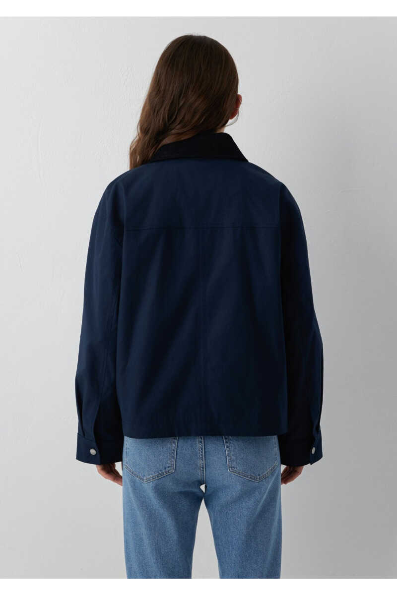 Mavi Kadife Yaka Detaylı Lacivert Loose Fit Kadın Ceket 1110916-90372 - 5