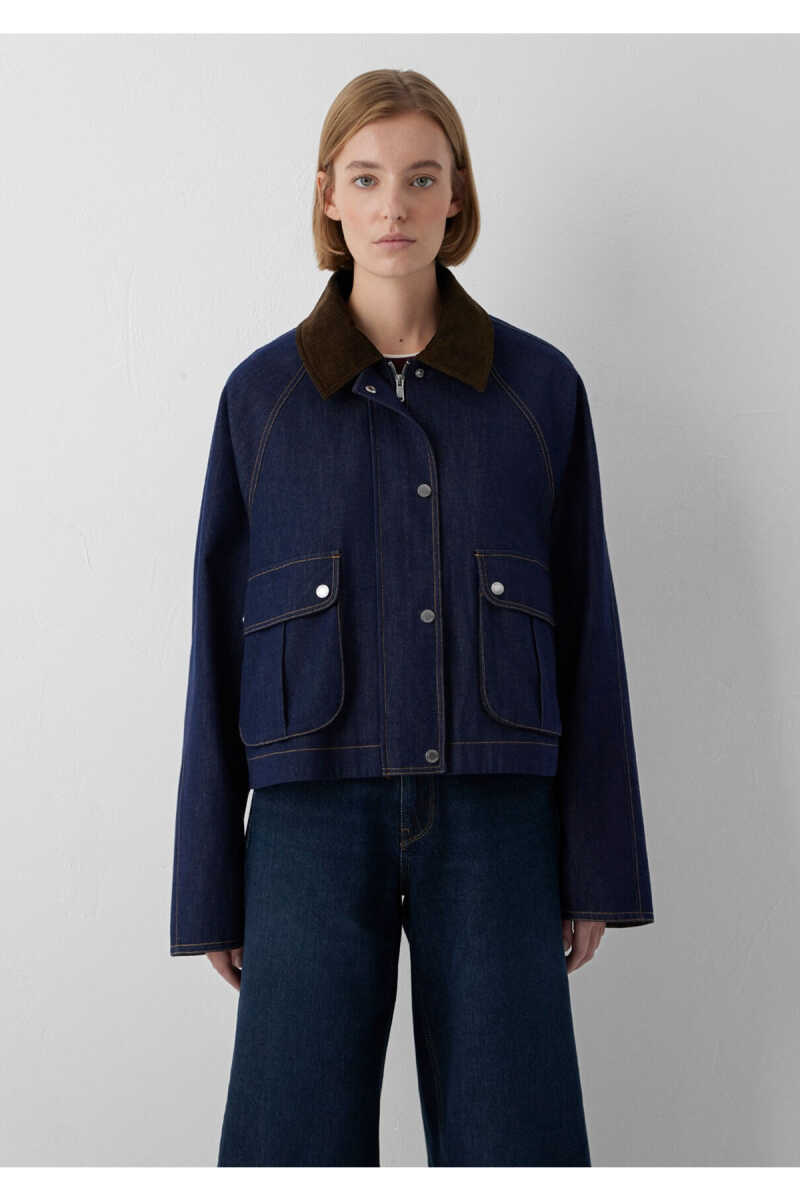 Mavi Kadife Yakalı Lacivert Loose Fit Kadın Denim Ceket 1110913-86971 - 3