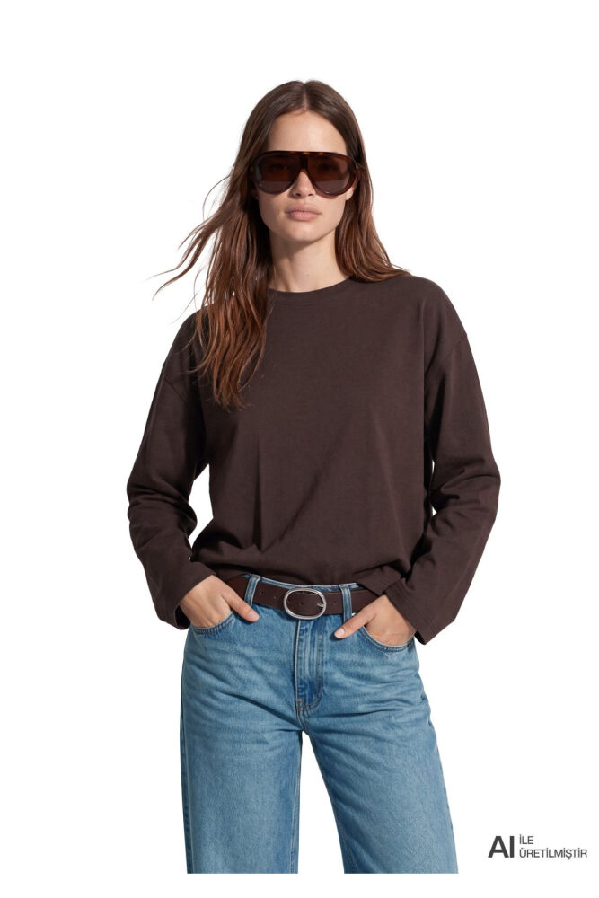 Mavi Kahverengi Basic Loose Fit Kadın Sweat 1620069-70240