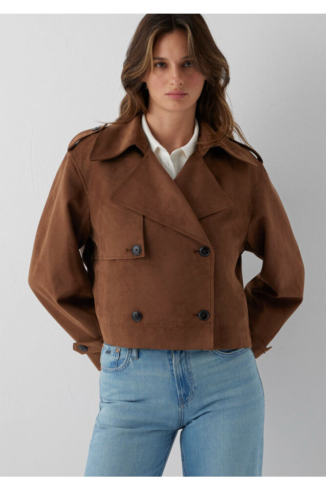 Mavi Kahverengi Kısa Oversize Kadın Trençkot 1110883-70241