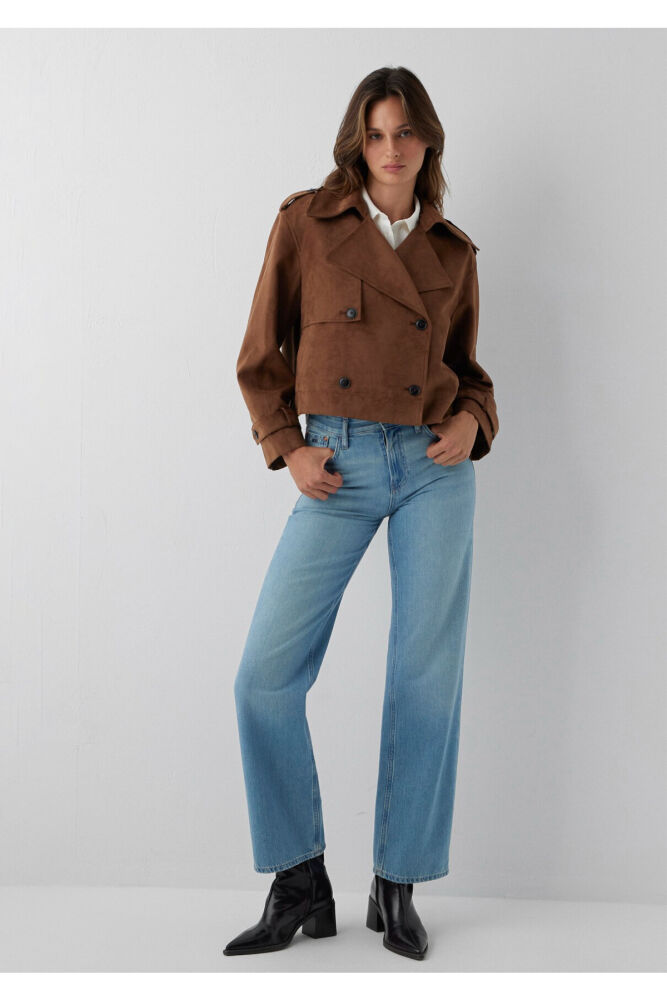 Mavi Kahverengi Kısa Oversize Kadın Trençkot 1110883-70241 (1)