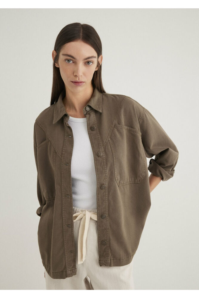 Mavi Kahverengi Oversize Kadın Gömlek 1211019-87538