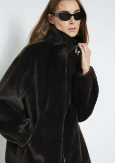 Mavi Kahverengi Peluş Oversize Kadın Ceket 1110597-89103 