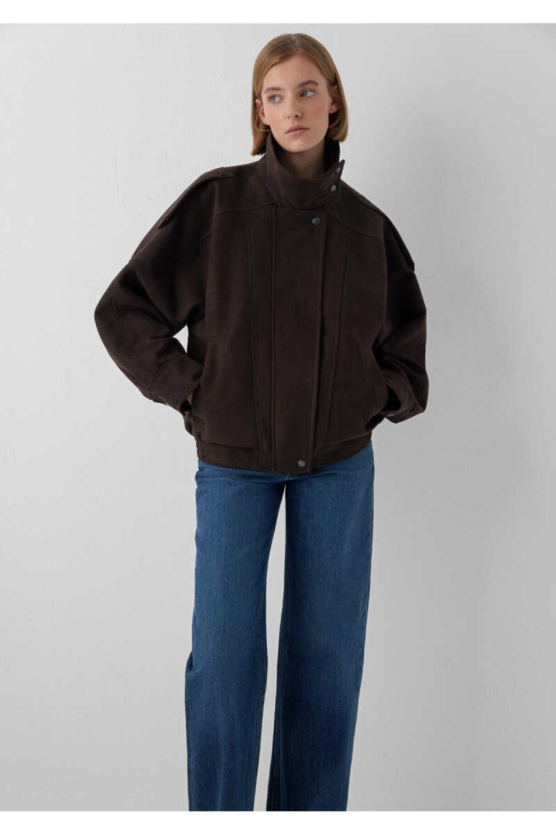 Mavi Kahverengi Suni Deri Loose Fit Kadın Ceket 1110904-70221 - 2