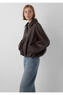 Mavi Kahverengi Suni Deri Oversize Kadın Ceket 1110906-70236