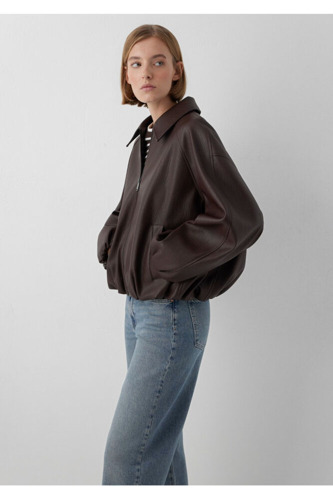 Mavi Kahverengi Suni Deri Oversize Kadın Ceket 1110906-70236