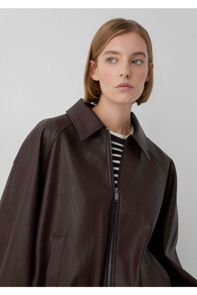 Mavi Kahverengi Suni Deri Oversize Kadın Ceket 1110906-70236 (1)