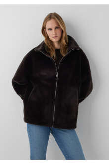 Mavi Kahverengi Suni Kürk Oversize Kadın Ceket 1110597-70219