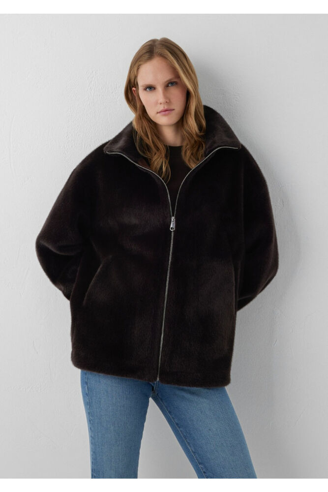 Mavi Kahverengi Suni Kürk Oversize Kadın Ceket 1110597-70219