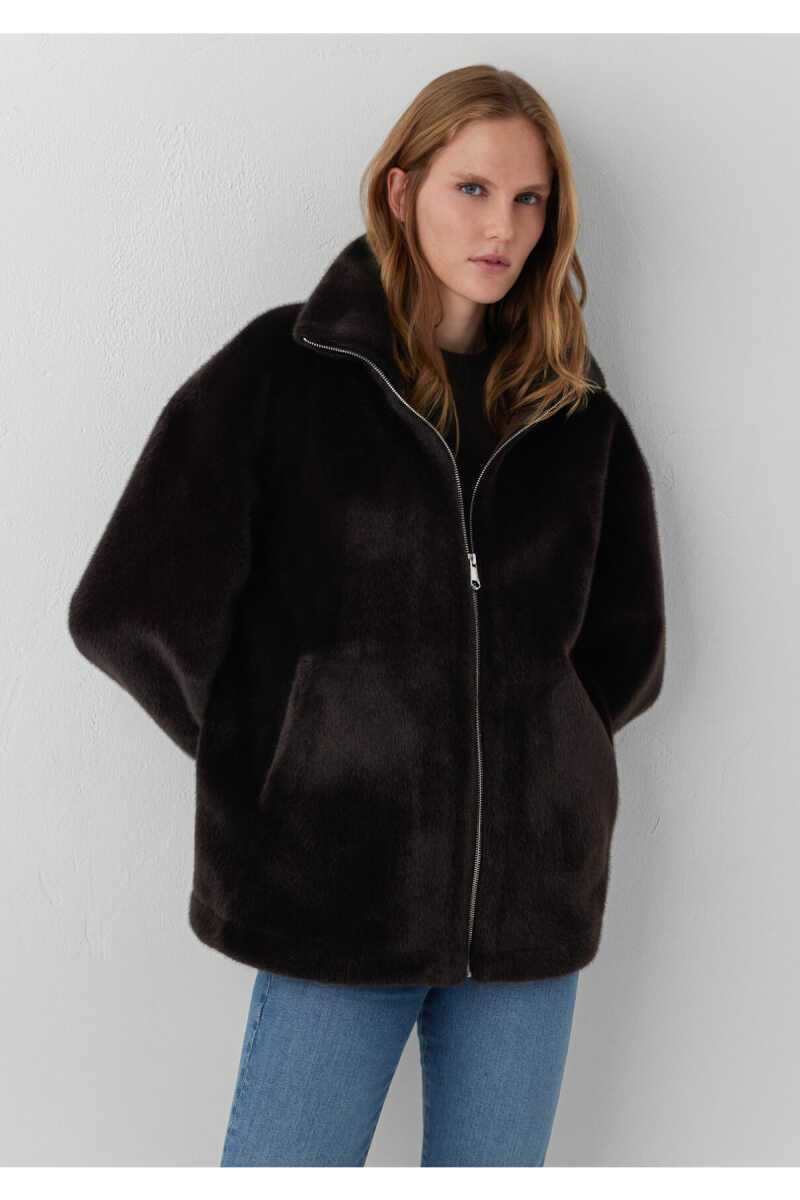 Mavi Kahverengi Suni Kürk Oversize Kadın Ceket 1110597-70219 - 2