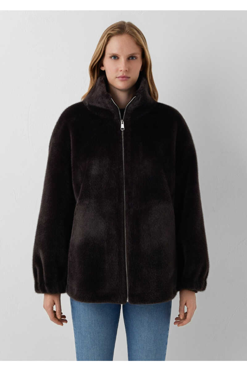 Mavi Kahverengi Suni Kürk Oversize Kadın Ceket 1110597-70219 - 4
