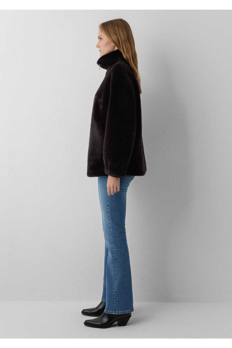 Mavi Kahverengi Suni Kürk Oversize Kadın Ceket 1110597-70219 - 5