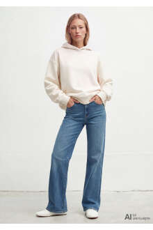 Mavi Kapüşonlu Ekru Basic Loose Fit Kadın Sweatshirt1S10575-83043