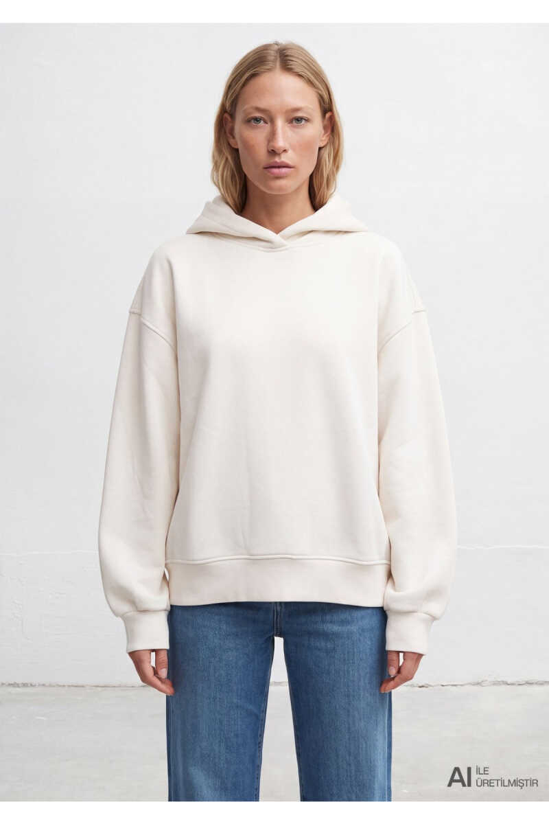 Mavi Kapüşonlu Ekru Basic Loose Fit Kadın Sweatshirt1S10575-83043 - 2