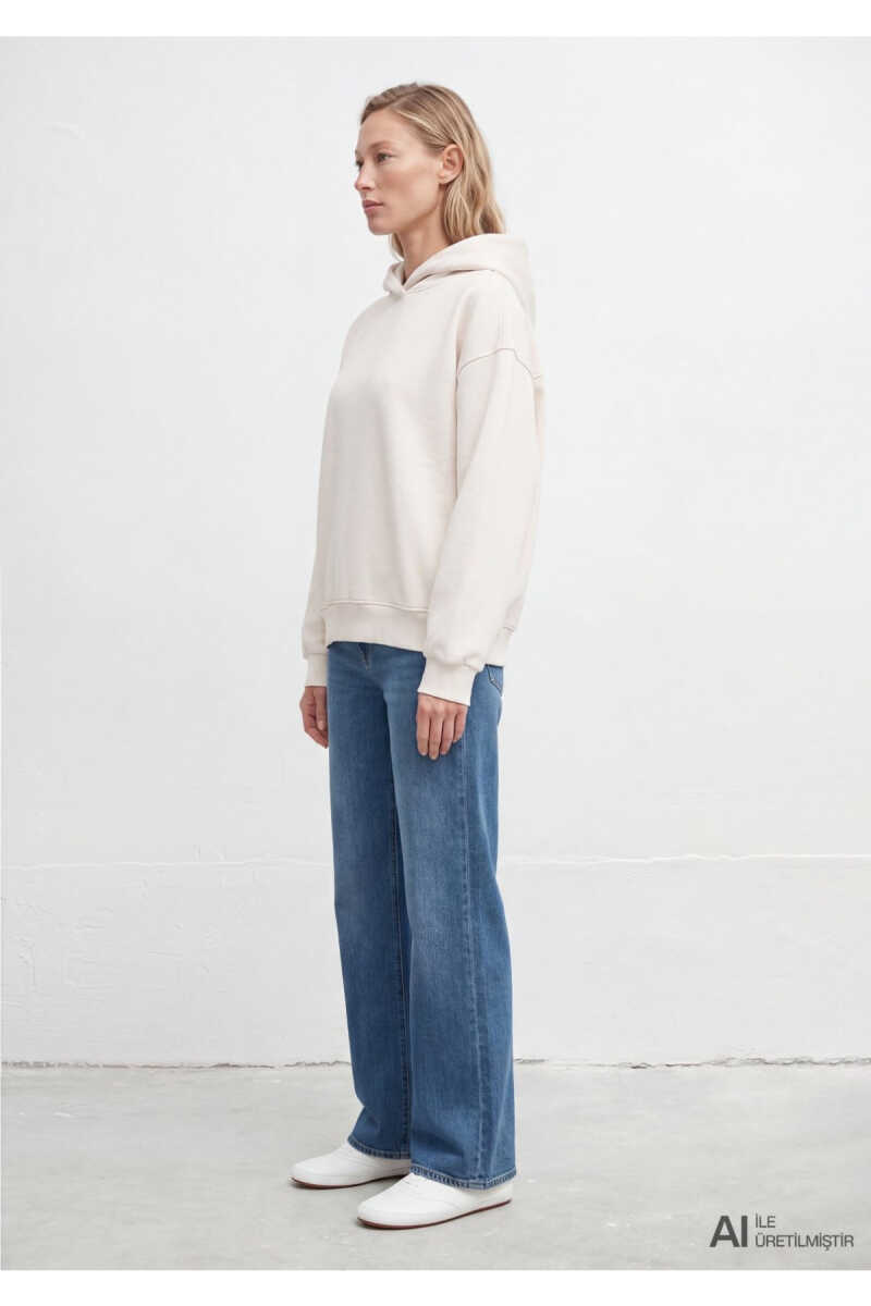 Mavi Kapüşonlu Ekru Basic Loose Fit Kadın Sweatshirt1S10575-83043 - 3