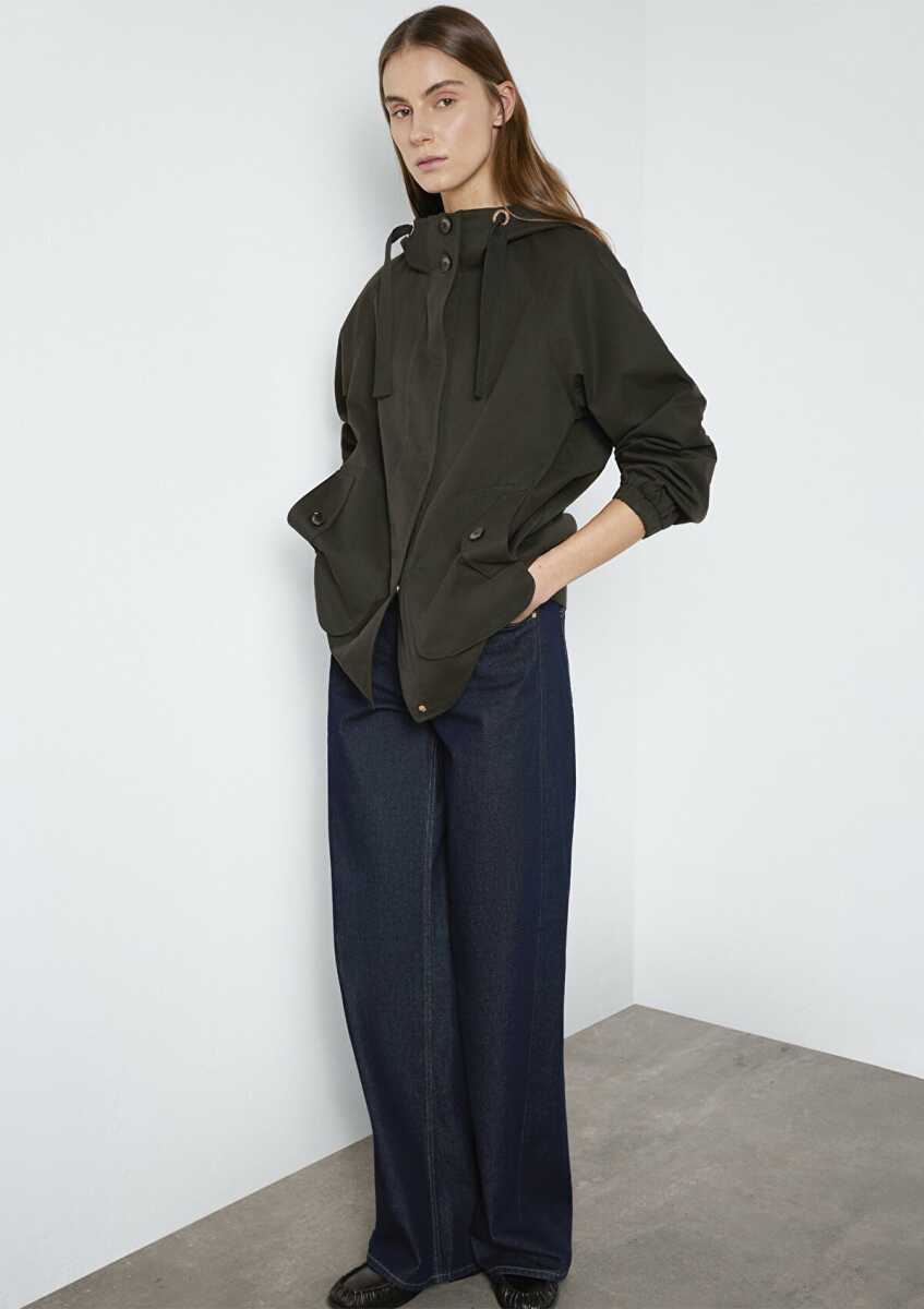 Mavi Kapüşonlu Haki Loose Fit Kadın Ceket 1110014-90707 - 3