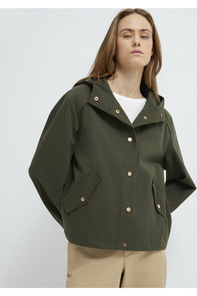 Mavi Kapüşonlu Haki Oversize Kadın Ceket 1110812-80714