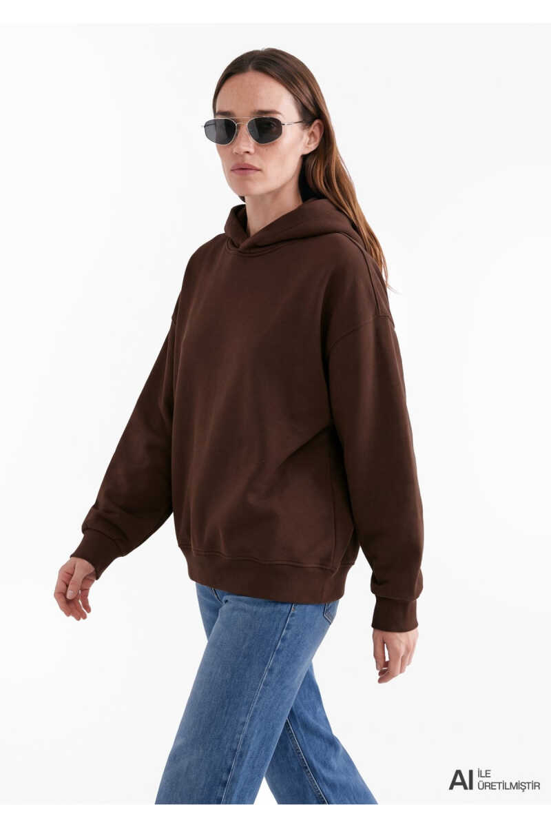 Mavi Kapüşonlu Kahverengi Basic Loose Fit Kadın Sweatshirt 1S10575-70236 - 1