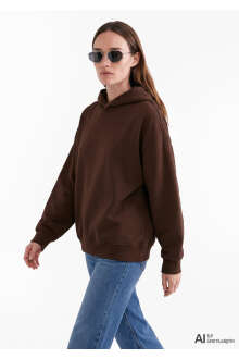 Mavi Kapüşonlu Kahverengi Basic Loose Fit Kadın Sweatshirt 1S10575-70236