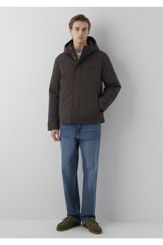 Mavi Kapüşonlu Kahverengi Loose Fit Erkek Şişme Mont 0110833-70219 (1)