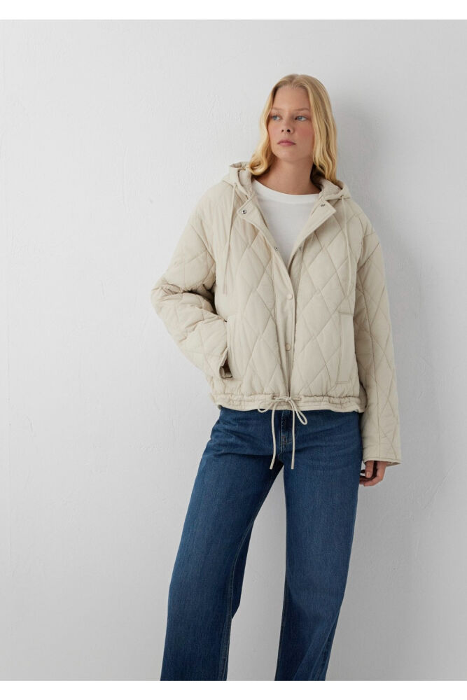 Mavi Kapüşonlu Kapitone Ekru Loose Fit Kadın Mont 1110911-70037 (1)