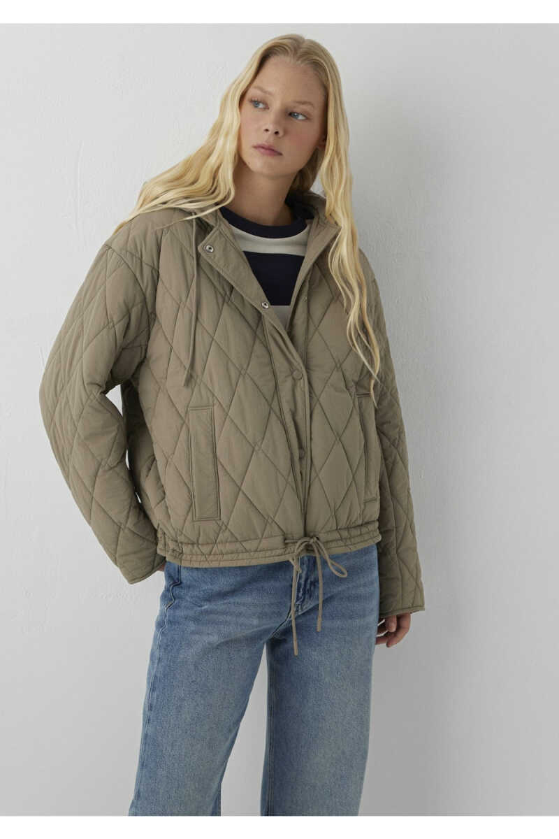 Mavi Kapüşonlu Kapitone Haki Loose Fit Kadın Mont 1110911-85555 - 1