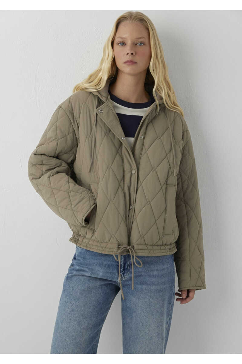 Mavi Kapüşonlu Kapitone Haki Loose Fit Kadın Mont 1110911-85555 - 2