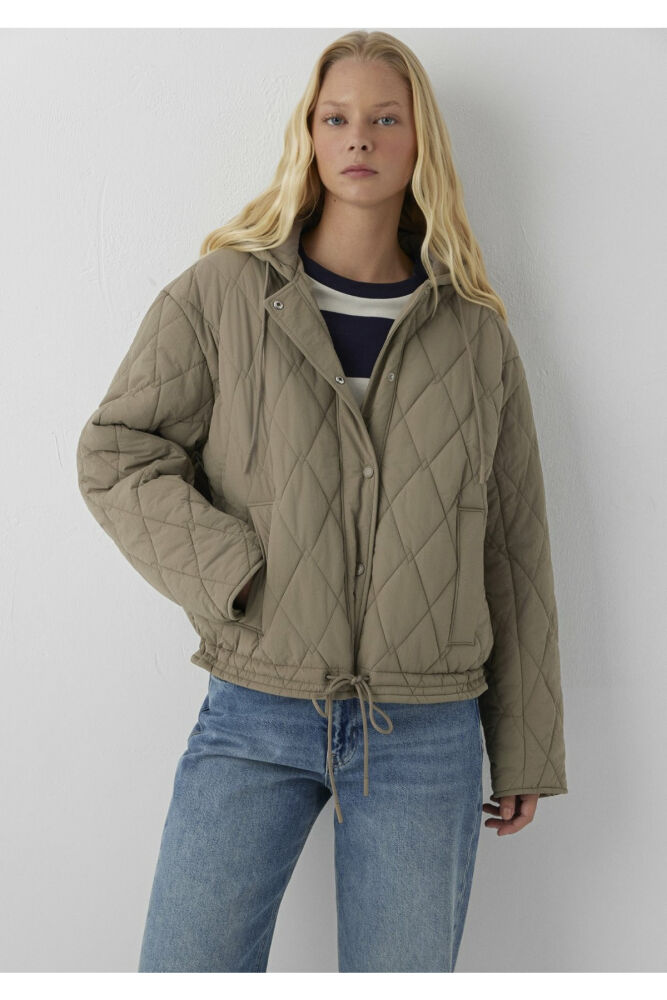 Mavi Kapüşonlu Kapitone Haki Loose Fit Kadın Mont 1110911-85555 (1)