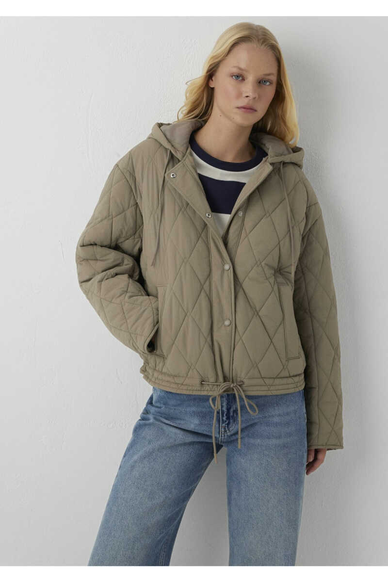 Mavi Kapüşonlu Kapitone Haki Loose Fit Kadın Mont 1110911-85555 - 3